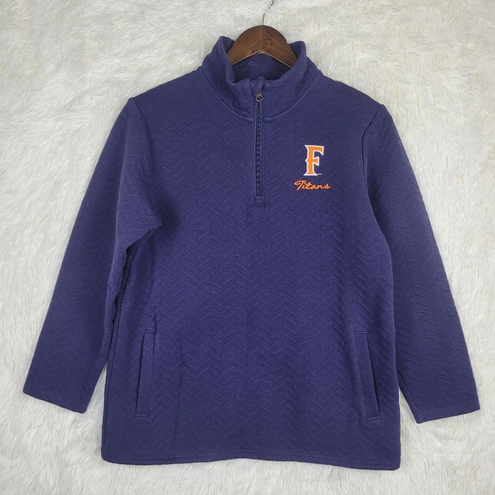 Champion Women's Medium Blue Textured Cal State Fullerton Titans 1/4 Zip Sweater